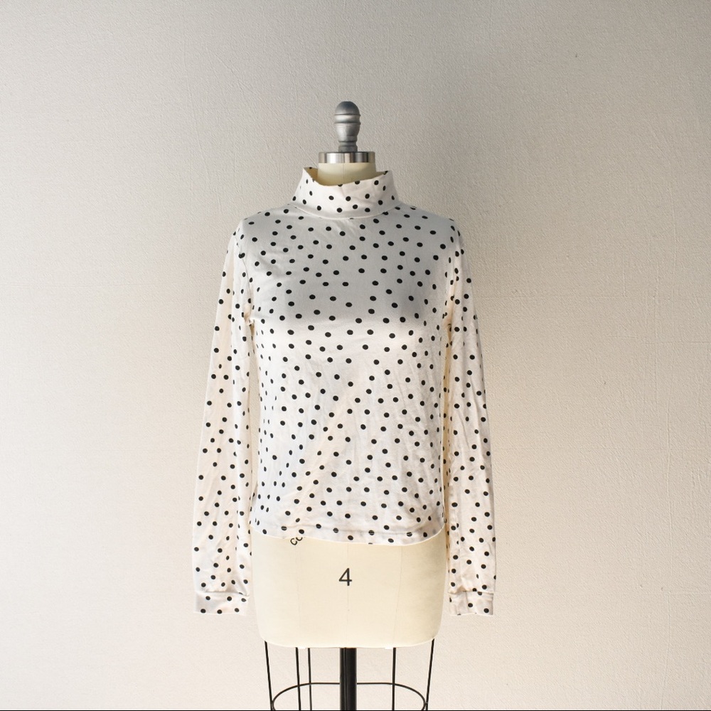 Maeve ‘Minuit’ Polka Dot Moc Neck Long Sleeve Tee